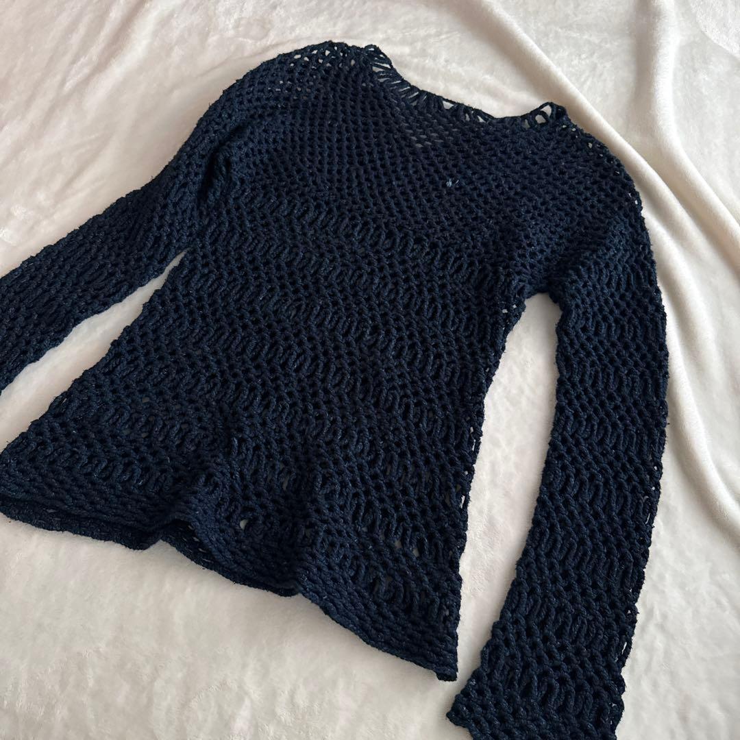 45R 本藍染 インディゴコットン メッシュ 編み込みニット 綿100%