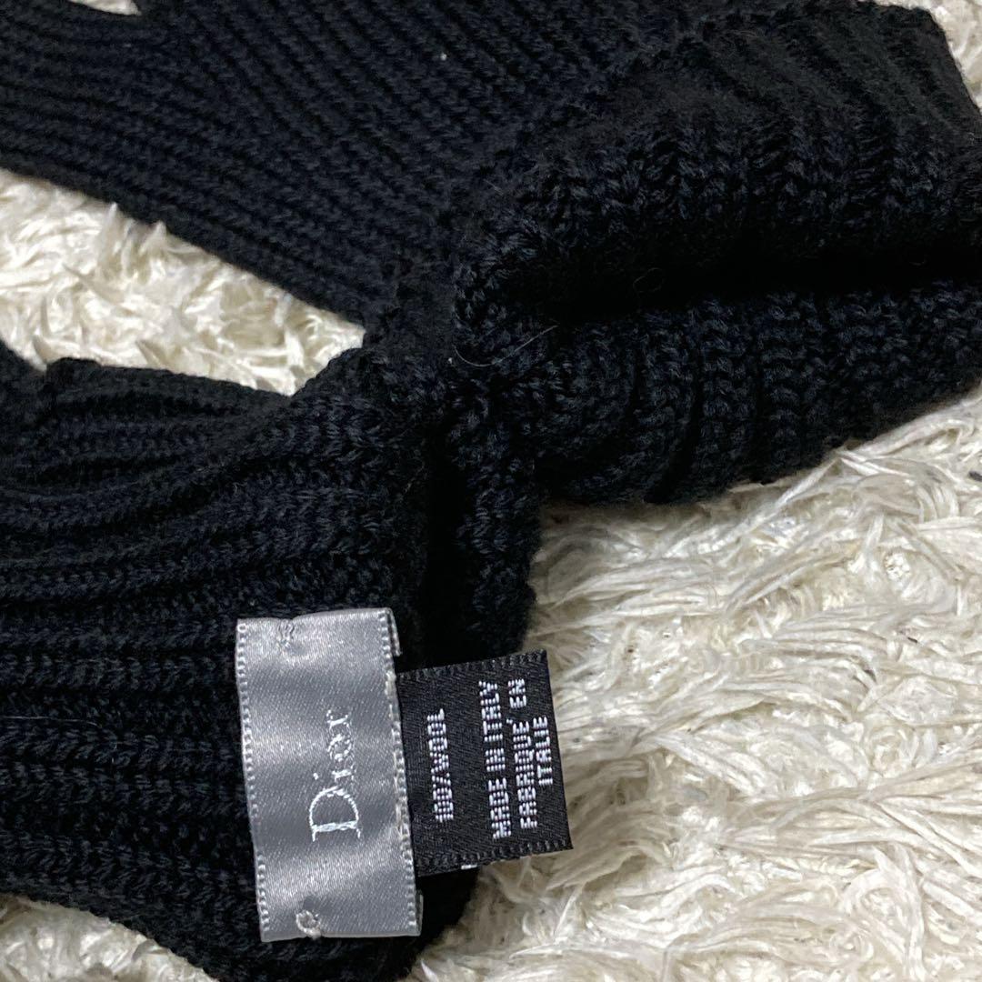 新品同様　ディオール　ウール手袋　レザー刻印ロゴ　ストレッチ　黒　イタリア製