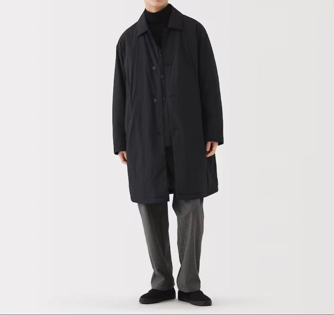 【未使用完売】無印良品 洗える 中わた 撥水 ステンカラー コート L ブラック