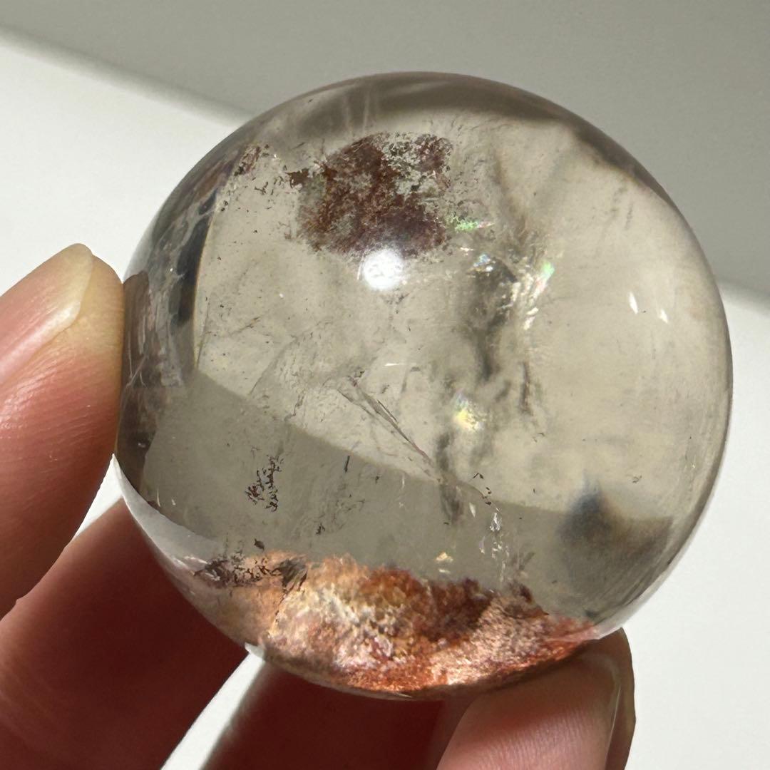 透明感　ライトスモーキー　ガーデンクォーツ　赤ピンク　直径4cm 重さ88g