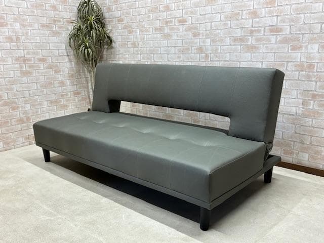 ソファーベッド　ソファ　レザーファブリック　ダークグレー　モダン　未使用品