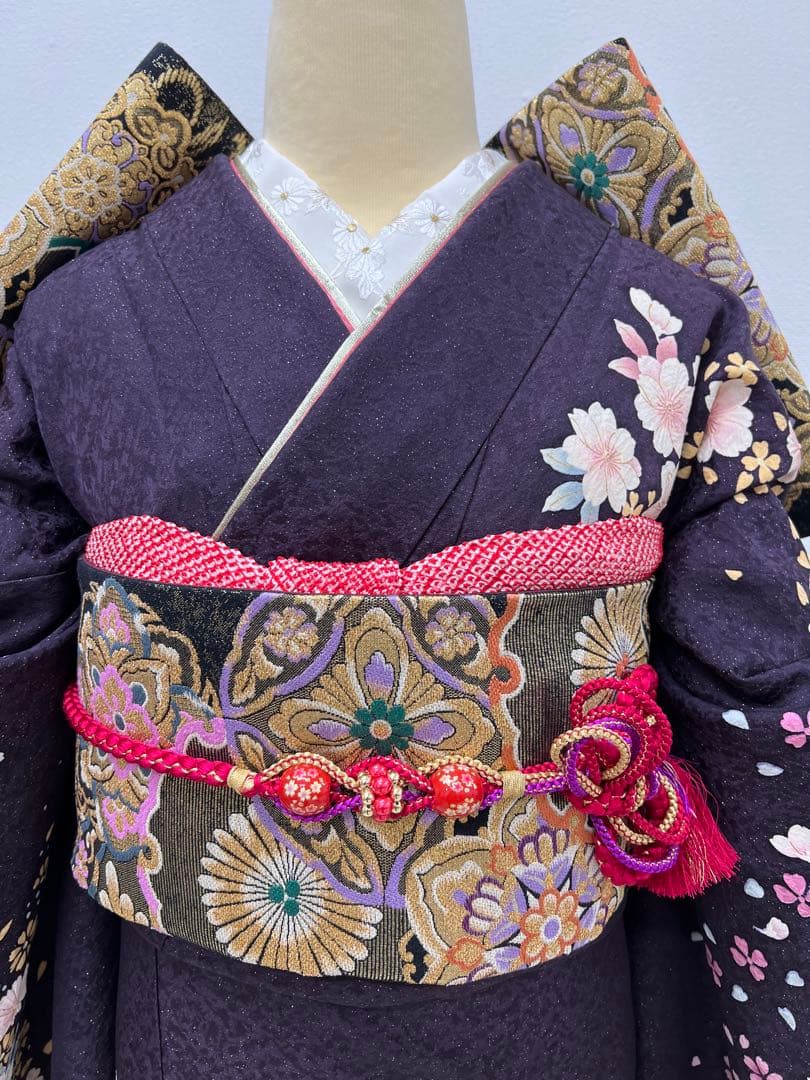 希少サイズ　振り袖　フルセット　長襦袢付　金彩加工　銀通し　長尺袋帯756