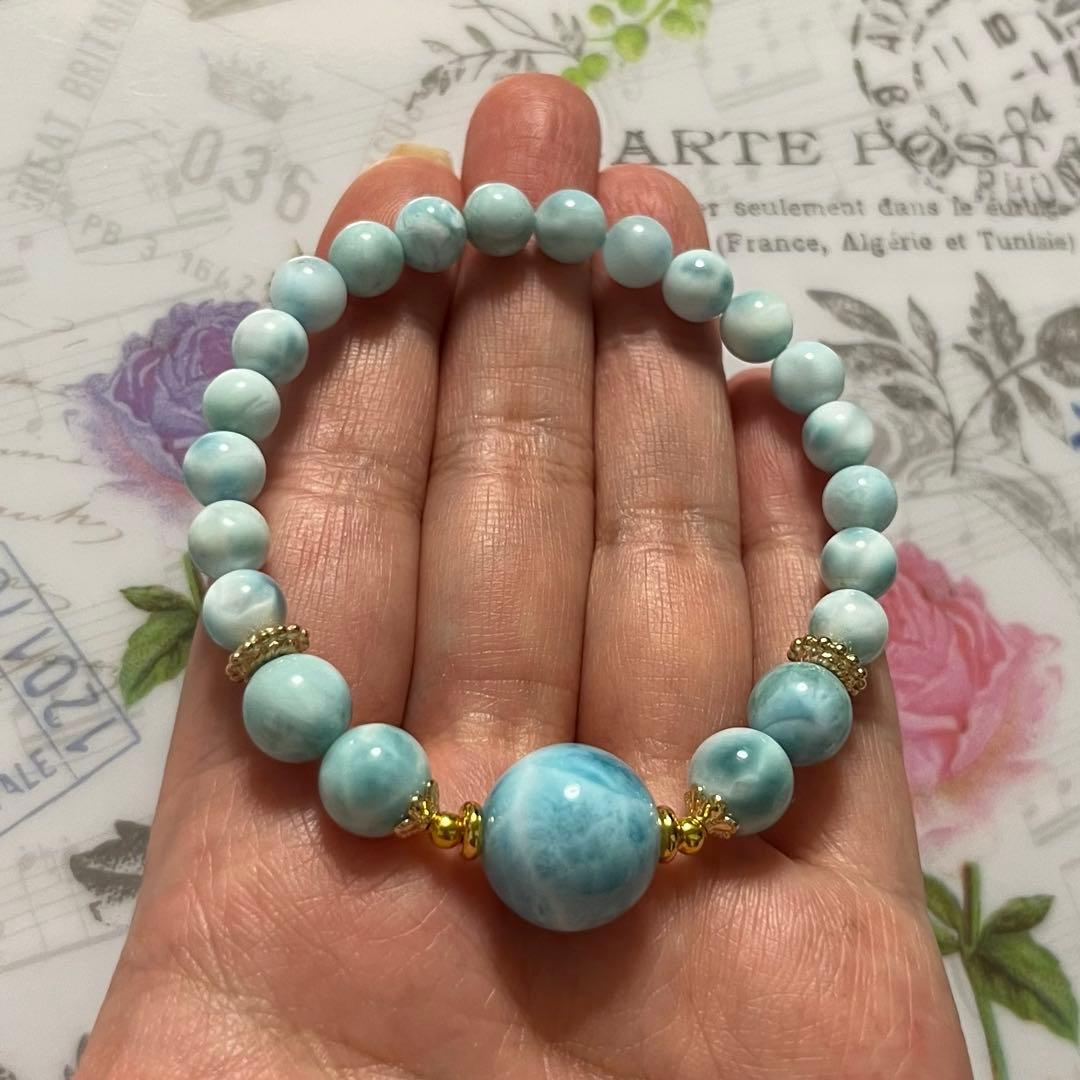 アウトレット品 大玉ラリマー×アイスラリマーのサイズグラデーションブレスレット