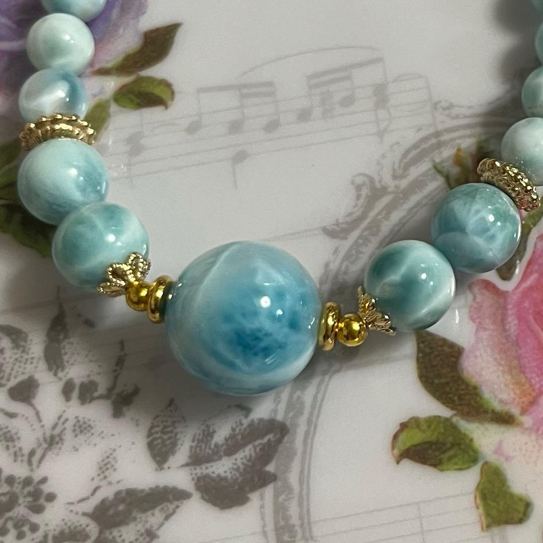 アウトレット品 大玉ラリマー×アイスラリマーのサイズグラデーションブレスレット