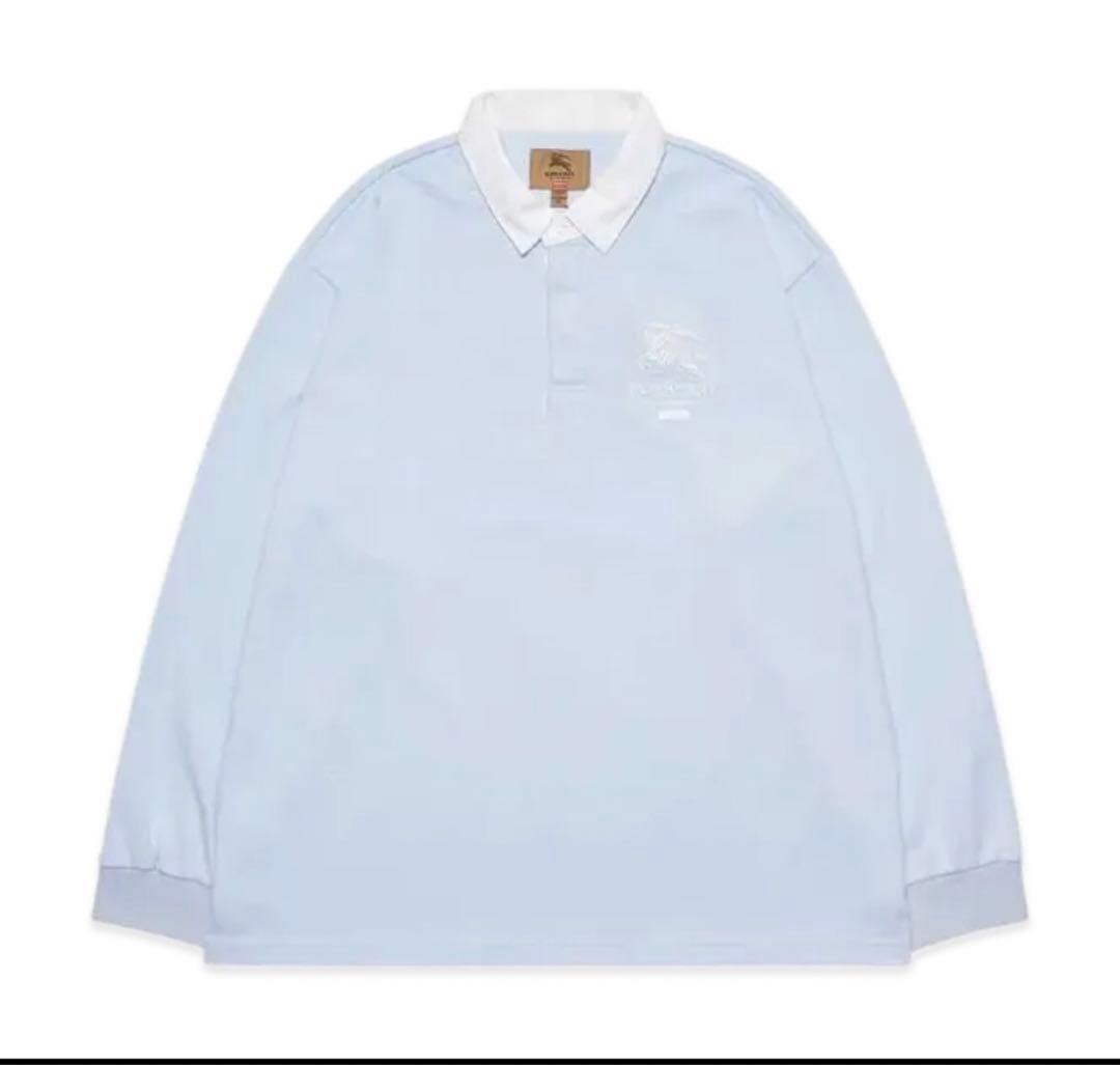 シュプリーム　BURBERRY ラガー　長袖ポロシャツ ブルー　M