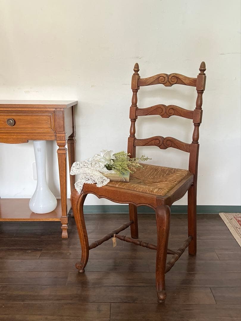 k194r124 フレンチアンティーク ラッシュシート ダイニングチェア 1脚