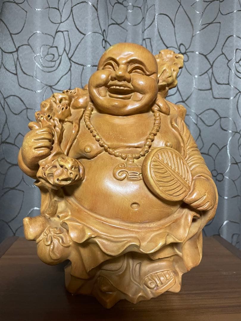 木彫りの布袋様（ほていさん）／福の神／開運・縁起物インテリア