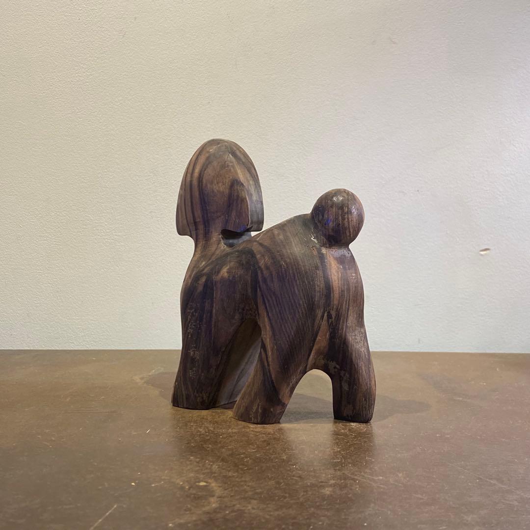 古い犬 木彫り アンティーク オブジェ アートピース