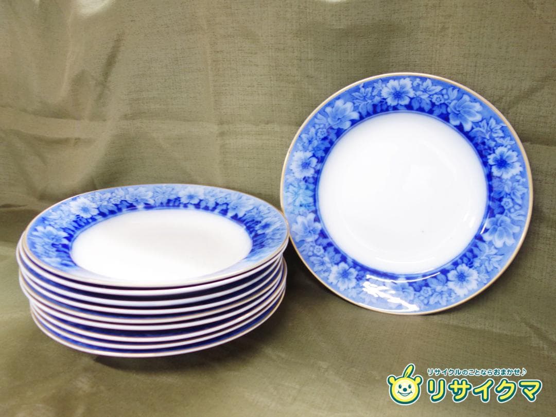 【中古】M▽東洋陶器 ボウル プレート 花絵 金彩 青染付 (37405)