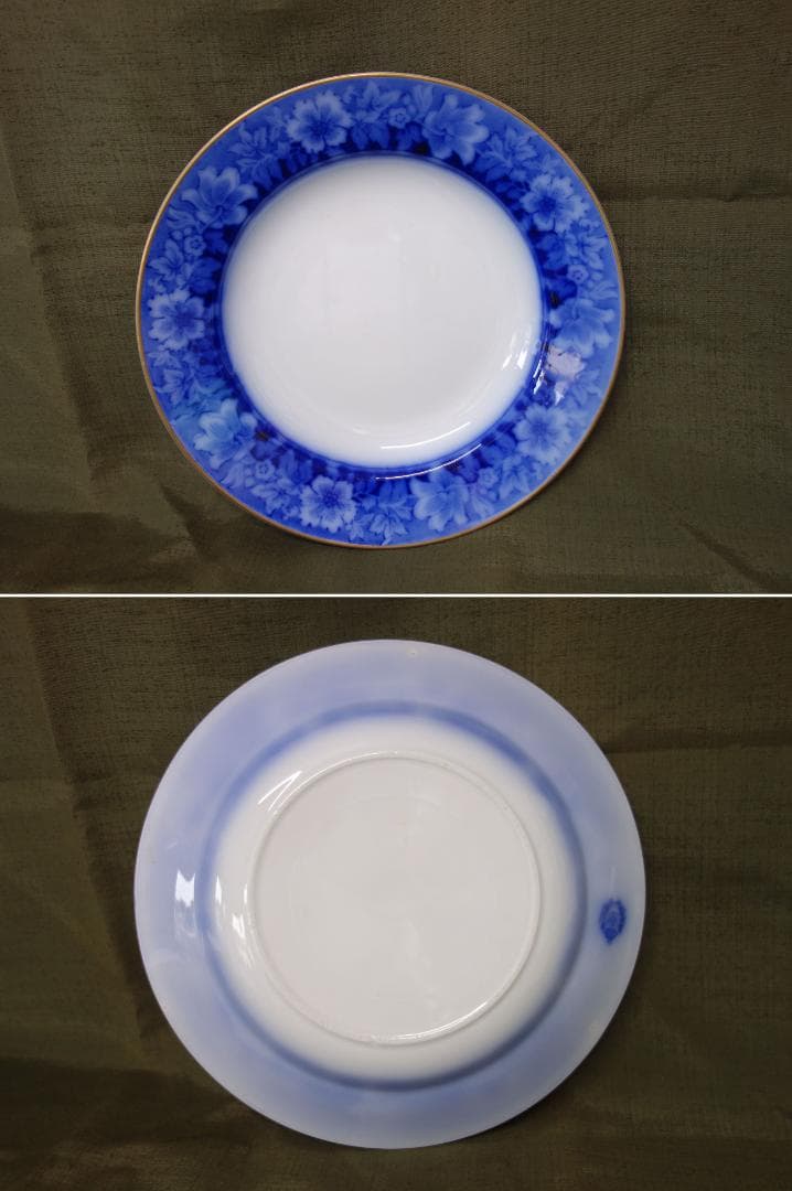 【中古】M▽東洋陶器 ボウル プレート 花絵 金彩 青染付 (37405)
