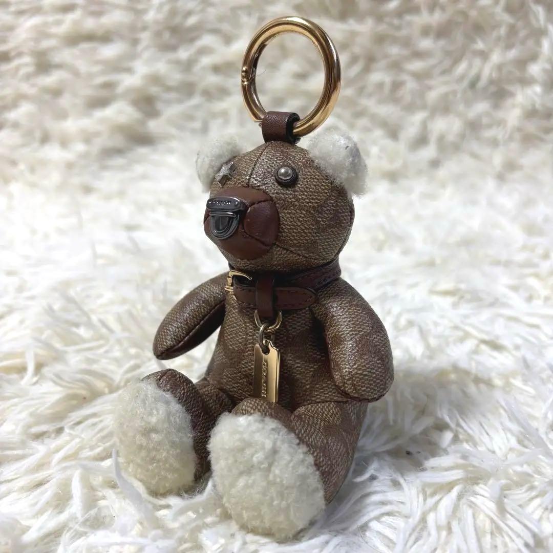 ✨美品 COACH ベア バッグ チャーム シグネチャー キャンバス レザー
