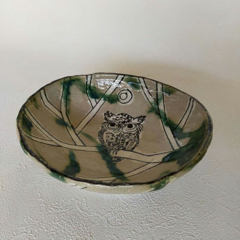 【レア新品・未使用✨】林和一作　中皿　陶芸　フクロウ