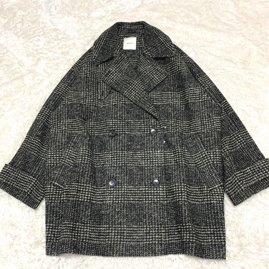 【新品タグ付き】スピックアンドスパン Wスライバーチェックハーフコート M