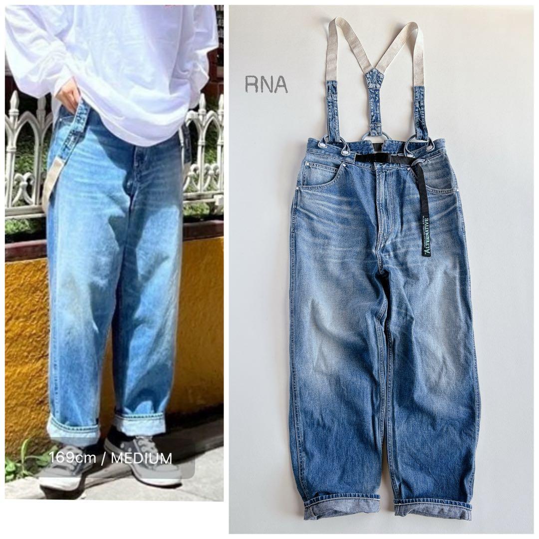 RNA ⿻ サスペンダー ワークパンツ デニム カジュアル ルーズ ベルト付き