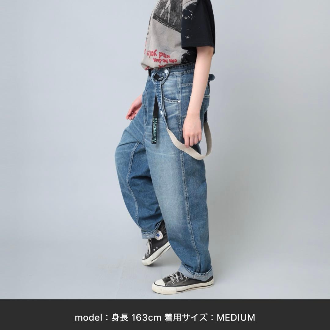 RNA ⿻ サスペンダー ワークパンツ デニム カジュアル ルーズ ベルト付き