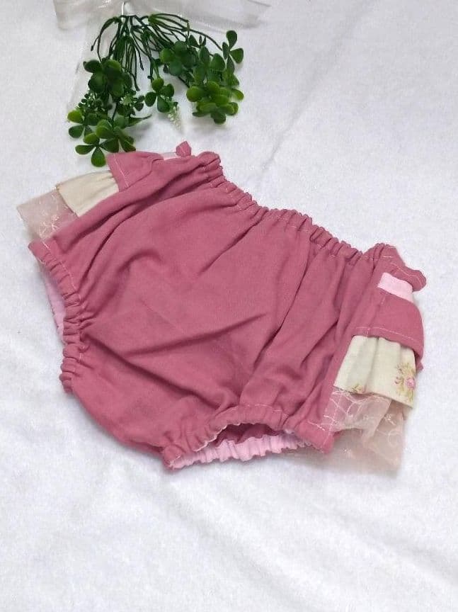 【送料無料】ピンクローズ2点セット♡ふりふりワンピース風スタイ&ベビーパンツ