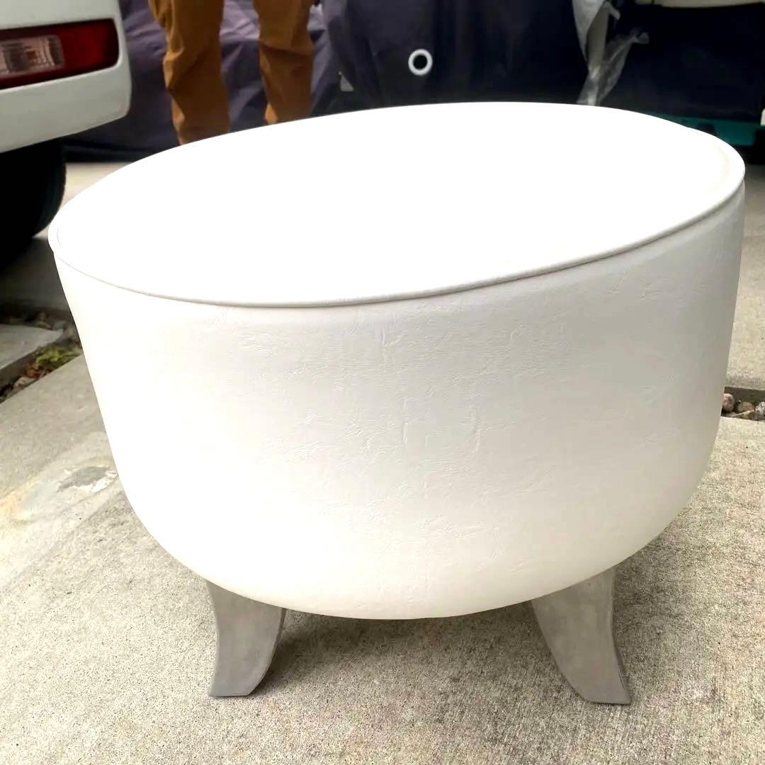 ホワイト　オーバル　オットマン 合皮　おしゃれ　インテリア　店舗　展示場