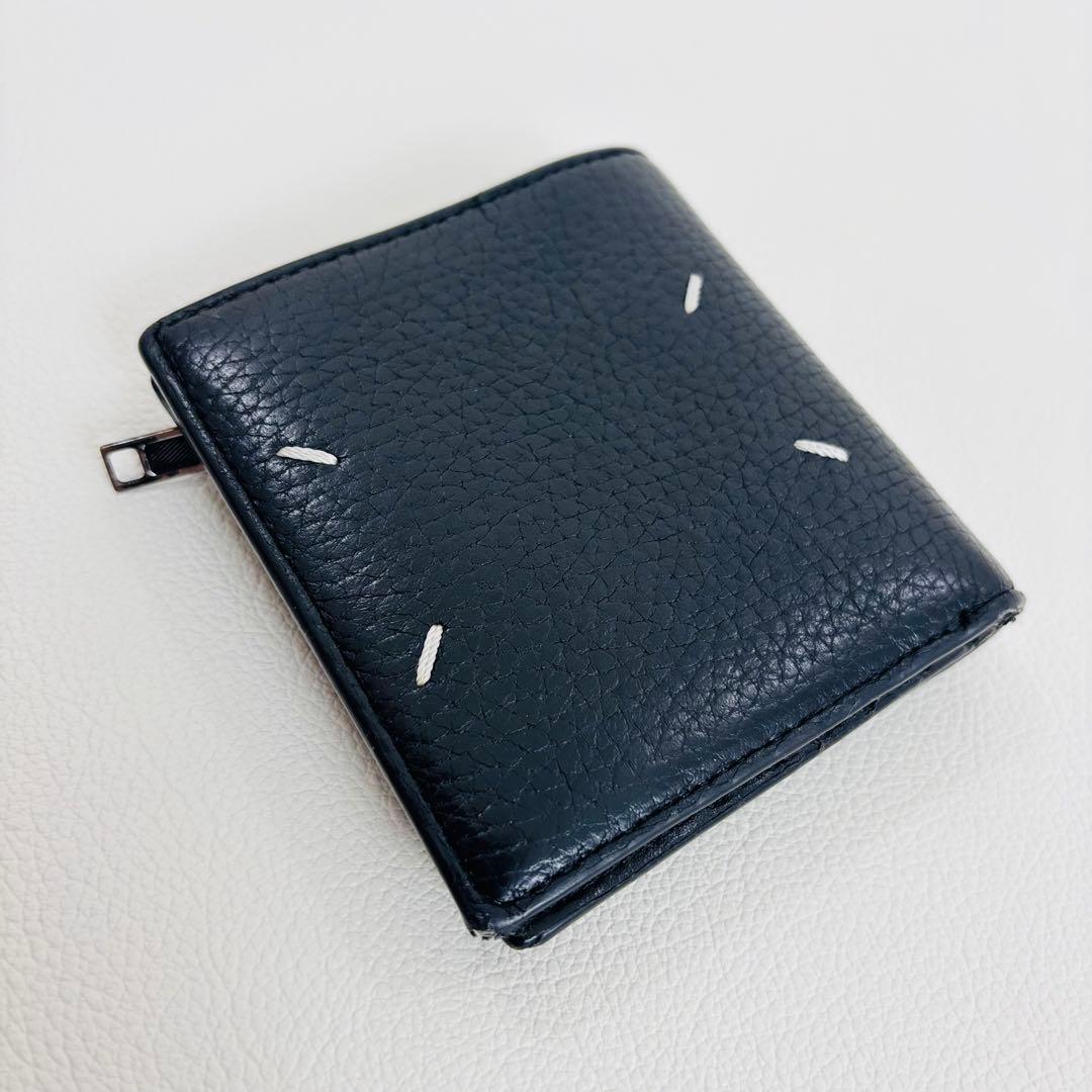 1778【美品】メゾンマルジェラ 二つ折り財布 シボ革 レザー ステッチ