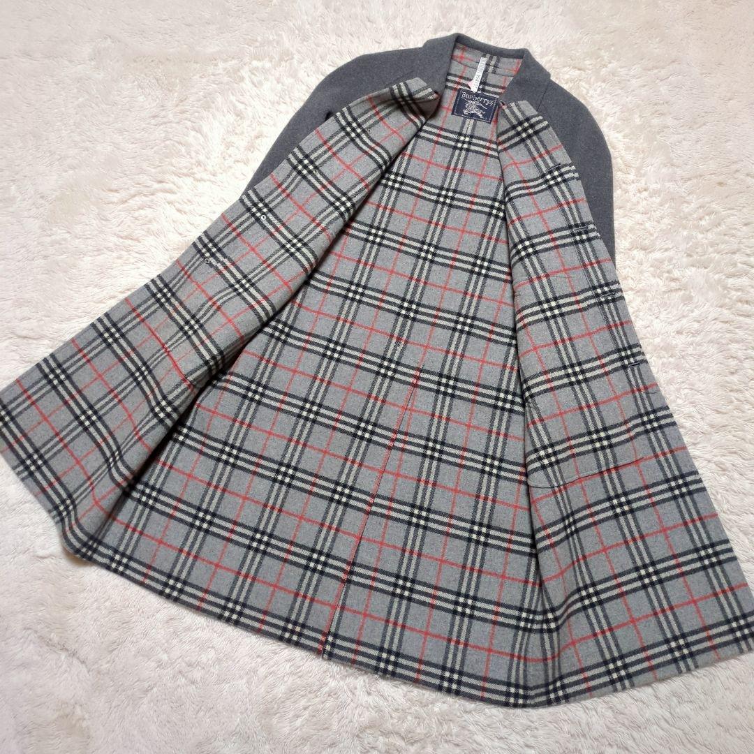 美品！バーバリー　ウールロングコート　L　裏地ノバチェック　グレー　ベルト付き