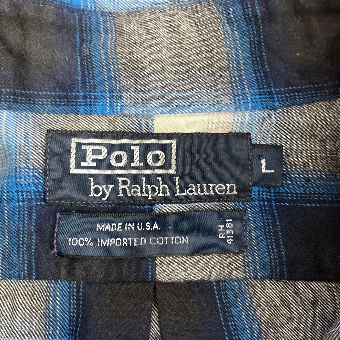 '90s ポロ ラルフローレン オンブレシャツ ブルー L USA製