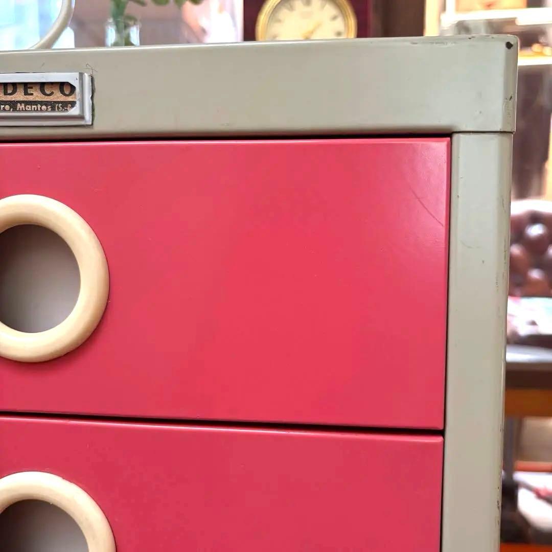 【送料込】【かわいい収納】レトロ7段チェスト 国産スチール製