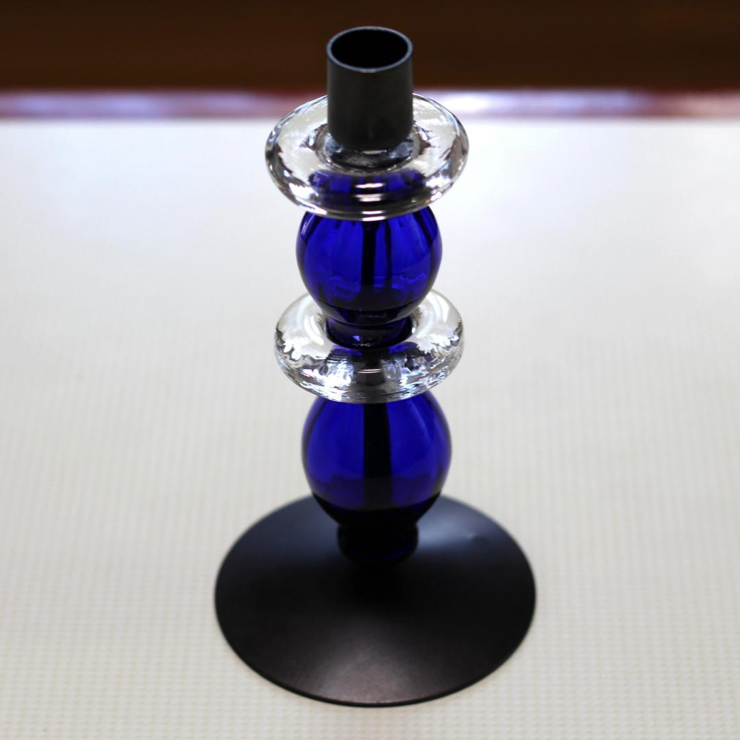 【美品・刻印】エリックホグラン　キャンドルスタンド オニオン型2段　ブルー 02