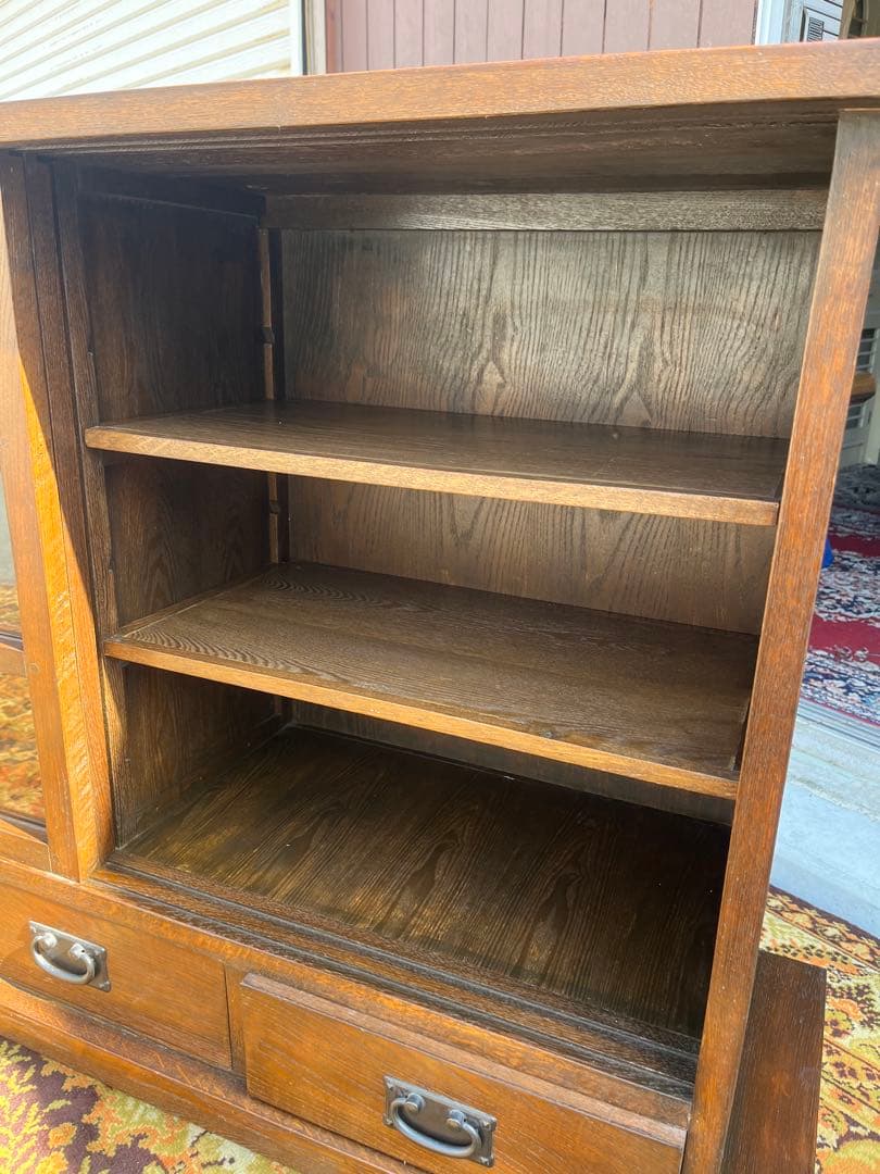 民芸 水屋箪笥 食器棚 和 格子ガラス 引き戸 古民家 昭和レトロ 飾り棚