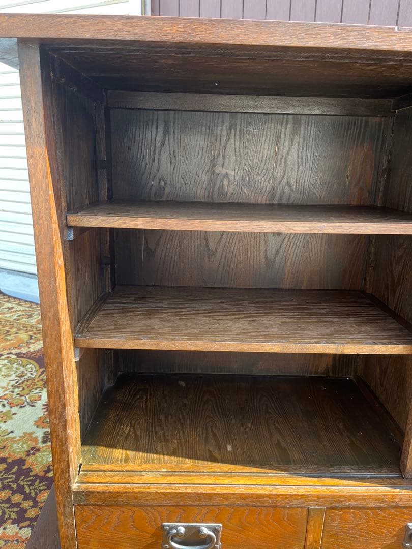 民芸 水屋箪笥 食器棚 和 格子ガラス 引き戸 古民家 昭和レトロ 飾り棚