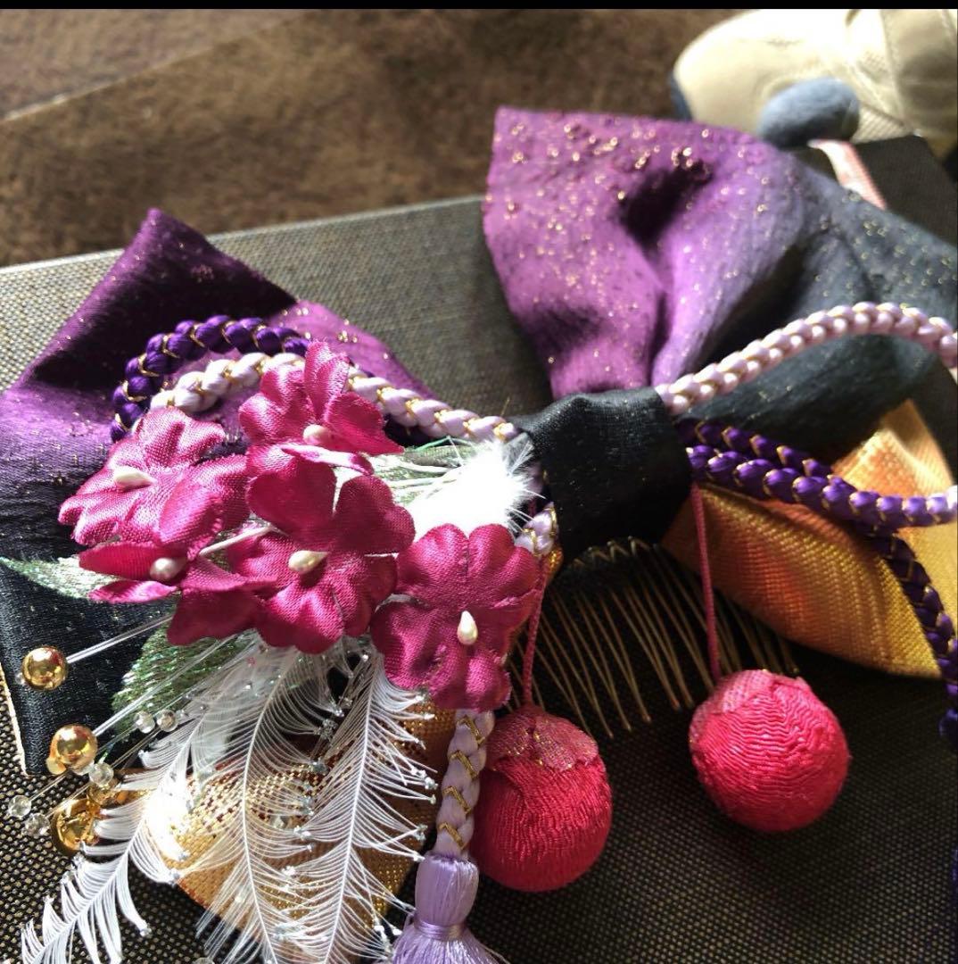 7歳　七五三　着物　結び帯　上げ帯　バッグ　草履　はこせこ　髪飾り　セット