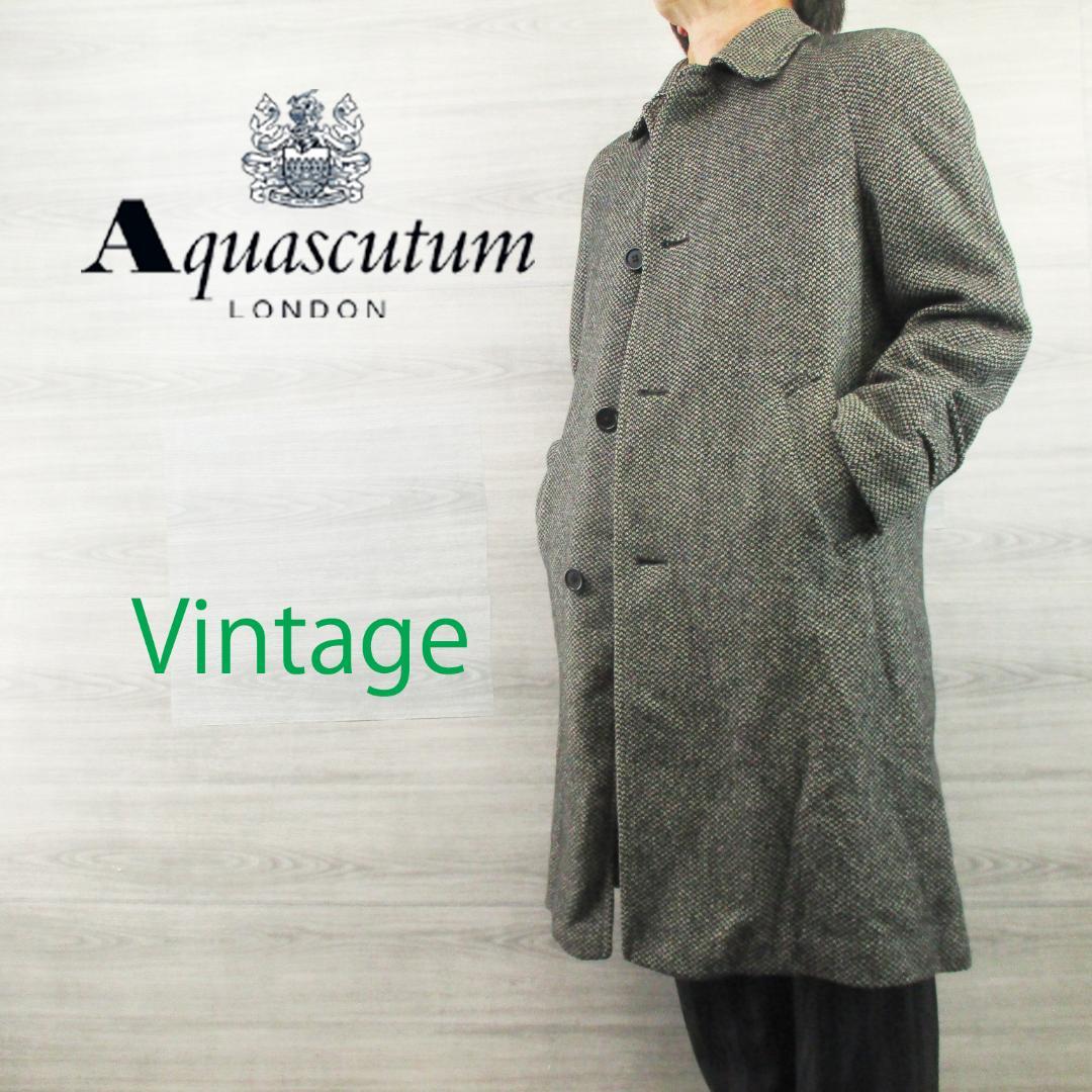 90s アクアスキュータム 英国製＜ウール ツイードコート＞M0413s
