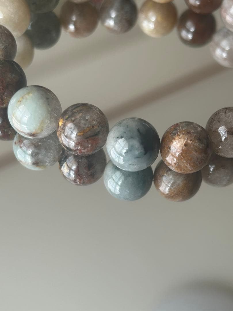 大玉12mm★ルチル入 四季ガーデンクォーツ ブレスレット 内径17cm 虹