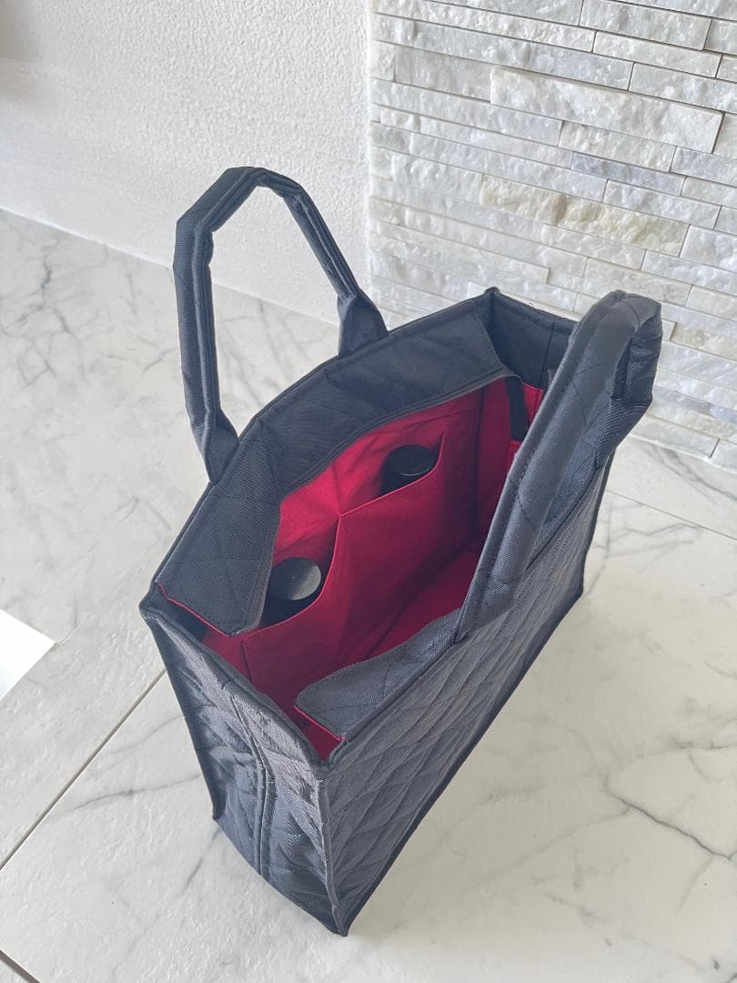 お受験バッグ　自立　黒　ファスナー付き　キルティングトート　保護者会　説明会用