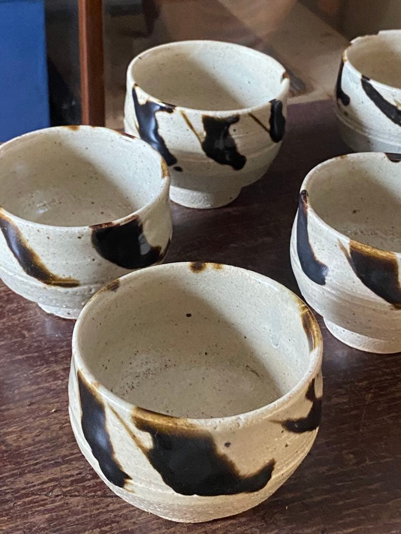 益子焼　鉄絵茶器　茶器揃い　急須　湯呑み　汲み出し　民芸　民藝
