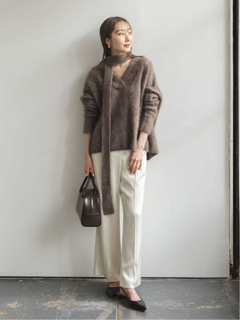 noble ノーブル　ファーニットVネックプルオーバー　ブラウン