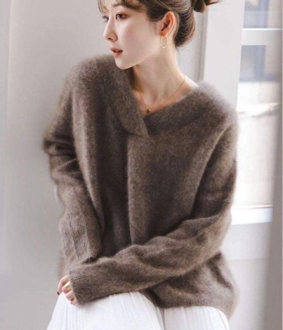 noble ノーブル　ファーニットVネックプルオーバー　ブラウン