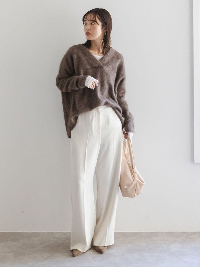 noble ノーブル　ファーニットVネックプルオーバー　ブラウン