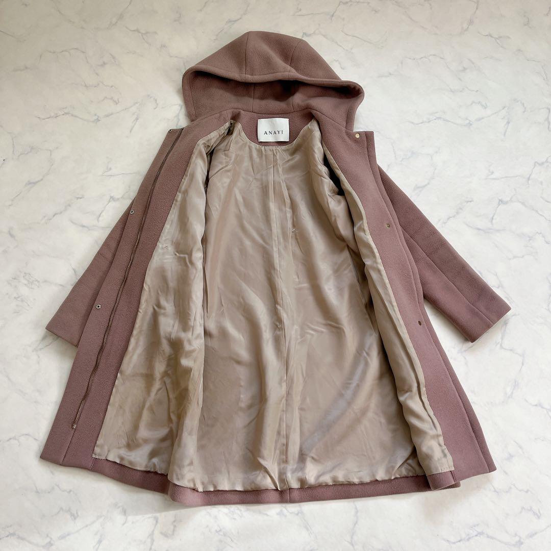 ANAYI アナイ ダブルビーバーフードコート スモークピンク フーデッドコート