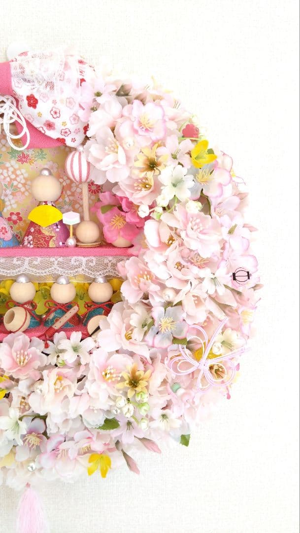 ♡豪華♡ ひな祭り フラワーリース ♡ 桜リース ♡ウッドビーズ＆桜 ♡大きめ♡
