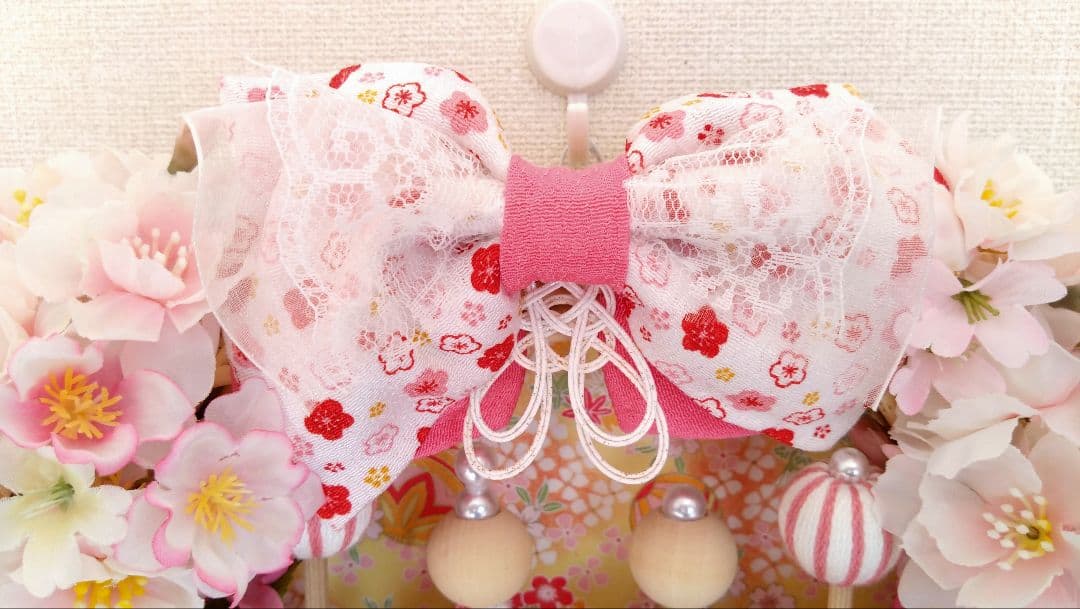 ♡豪華♡ ひな祭り フラワーリース ♡ 桜リース ♡ウッドビーズ＆桜 ♡大きめ♡