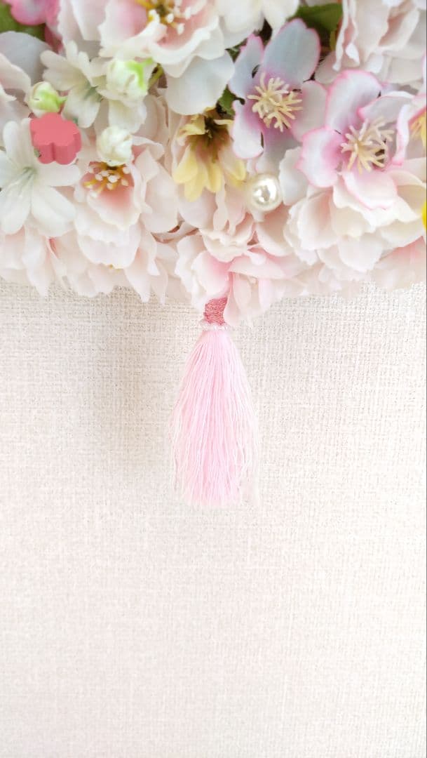 ♡豪華♡ ひな祭り フラワーリース ♡ 桜リース ♡ウッドビーズ＆桜 ♡大きめ♡