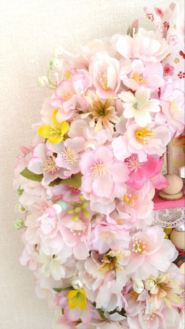 ♡豪華♡ ひな祭り フラワーリース ♡ 桜リース ♡ウッドビーズ＆桜 ♡大きめ♡