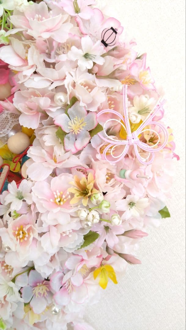 ♡豪華♡ ひな祭り フラワーリース ♡ 桜リース ♡ウッドビーズ＆桜 ♡大きめ♡