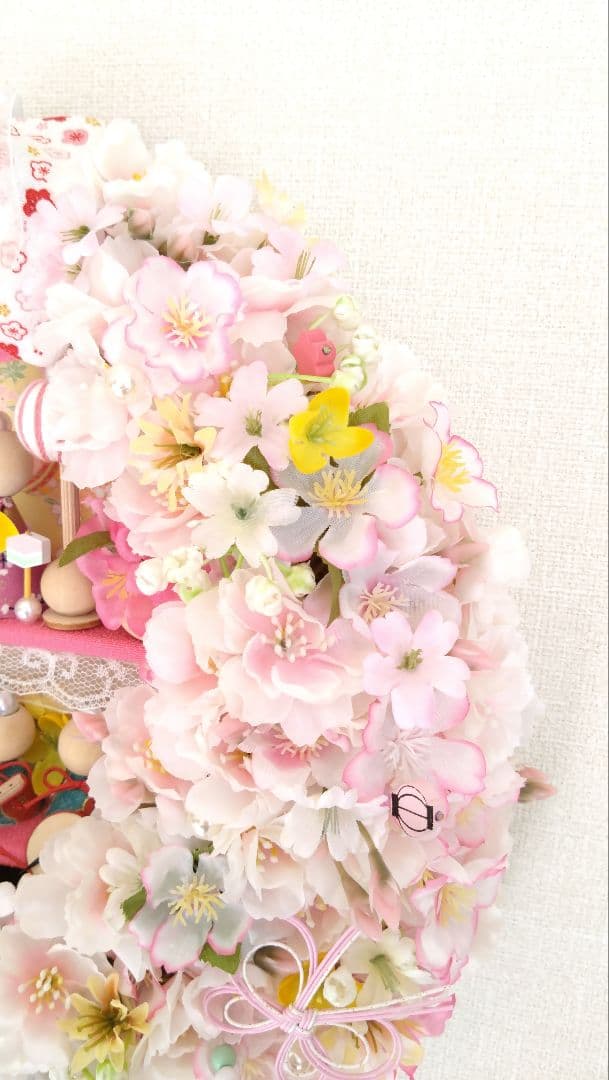 ♡豪華♡ ひな祭り フラワーリース ♡ 桜リース ♡ウッドビーズ＆桜 ♡大きめ♡