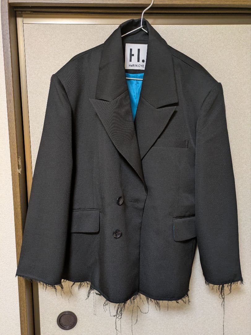 オーバーサイズ ブラックジャケット フリンジ仕上げ