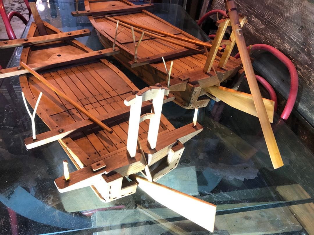 日本 昭和東京羽田 船大工 和船 大小2隻 工芸品 美術品 舟盛 模型 匠