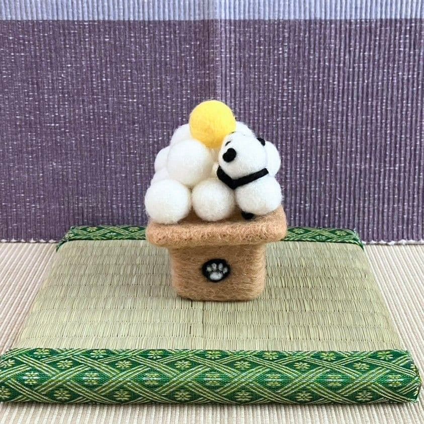 yano-kun 羊毛フェルト 作品 お月見パンダんご