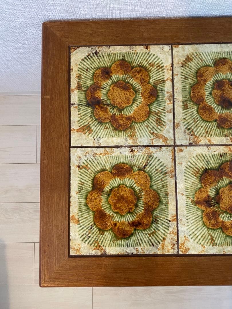 北欧 ビンテージ タイル テーブル 花 チーク