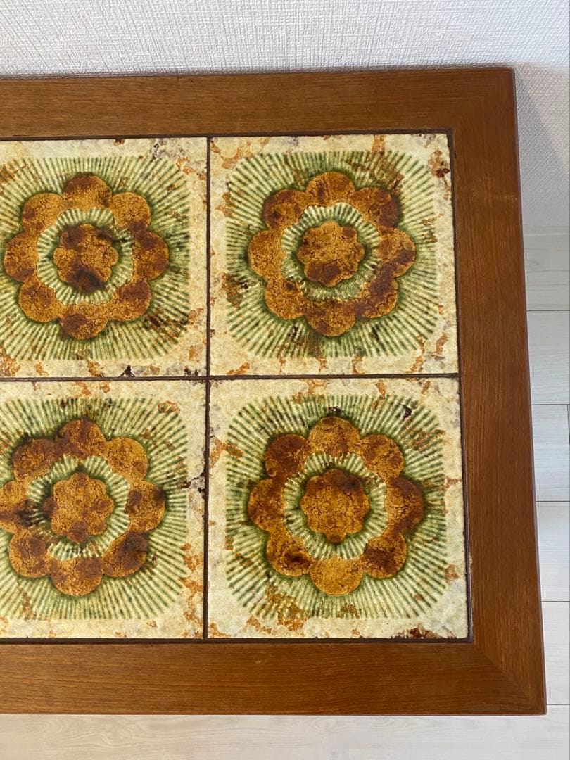 北欧 ビンテージ タイル テーブル 花 チーク