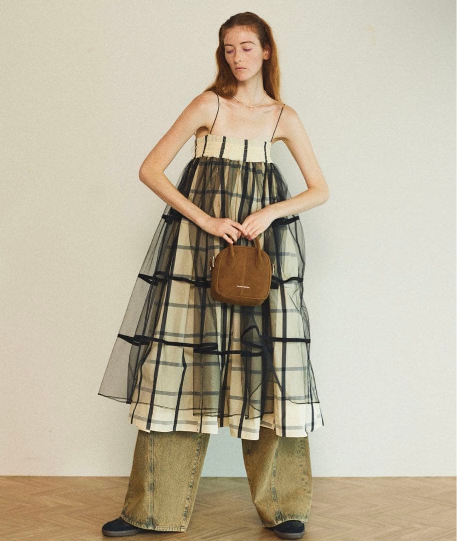 メゾンスペシャル 2wayチュールレイヤードチェックボリュームスカート