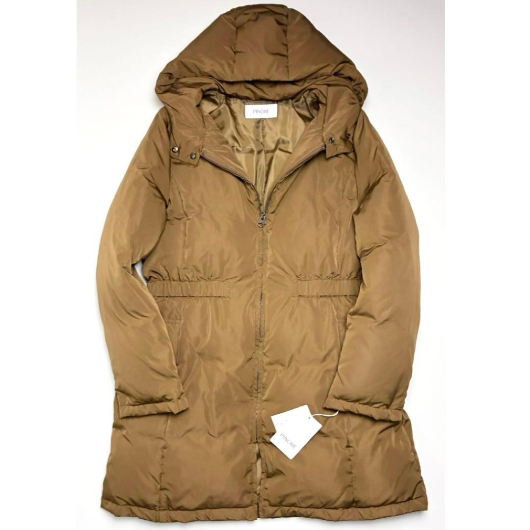 【未使用】PINORE(ピノーレ)フーデッドダウンコート/ウエストゴム/キャメル